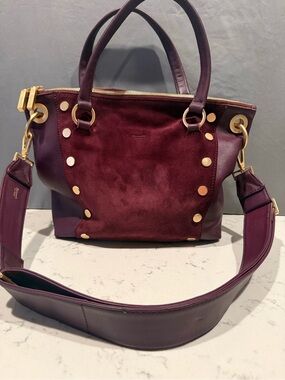Hammitt Plum Suede & Leather Studded Shoulder Bag